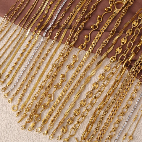 Vintage Roestvrij Stalen 18K Vergulde Halsketting Voor Dames Eenvoudige Ketting Strass Hart OT-sluiting Mode Sieraden Cadeau