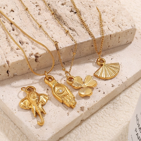 Stainless Steel DIY Pendant Accessories 18K Gold Plated Hamsa Hand Elephant Hexagram Clover Flower Strawberry Charms Women