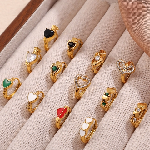 Fashion Stainless Steel Heart Hoop Earrings For Women Gold Plated Zirconia Enamel Heart Huggie Earrings Jewelry Accessory