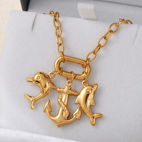Accessoires de Pendentif DIY en Acier Inoxydable Plqué Or pour la Fabrication de Bijoux Soleil Dauphin Éléphant Trèfle Ancre Étoile Feuille Fleur Pendentif
