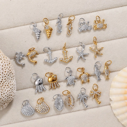 Exquisite Stainless Steel Marine Ocean Theme DIY Pendant Charms With Rhinestone Starfish Coconut Tree For Jewelry Making