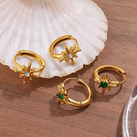 18K Vergoldete Edelstahl Creolen Für Damen Strass Stern Kreuz Anker Totenkopf Modeschmuck Nicht Verblassende Ohrringe