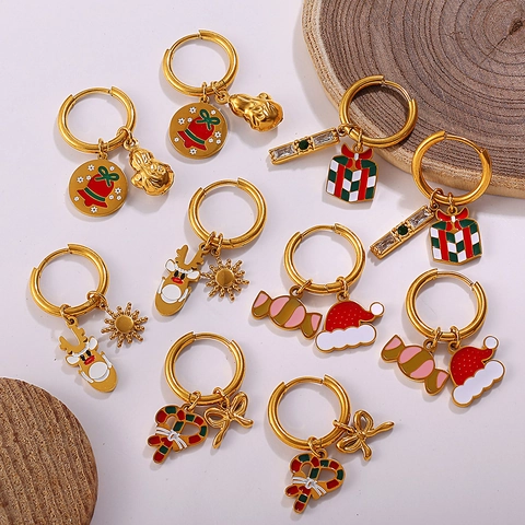 Weihnachten Edelstahl Ohrringe Vergoldet Strass Emaille Anhänger Ohrringe Für Damen Weihnachtsbaum Weihnachtsmann Rentier Schmuck