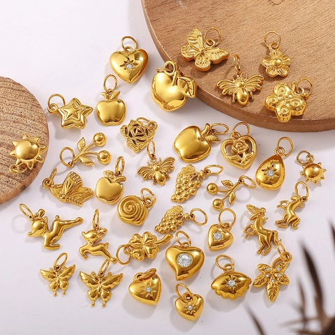 18K Vergoldet Edelstahl Mini DIY Schmetterling Herz Frucht Tier Anhänger Strass Charms Schmuckherstellung Für Damen