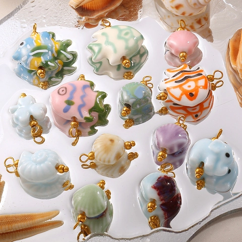 18K Gold Plated Stainless Steel Ceramic Fish Pendant Cute DIY Jewelry Accessories Dripping Oil Enamel Zirconia Charms For Jewelry Making