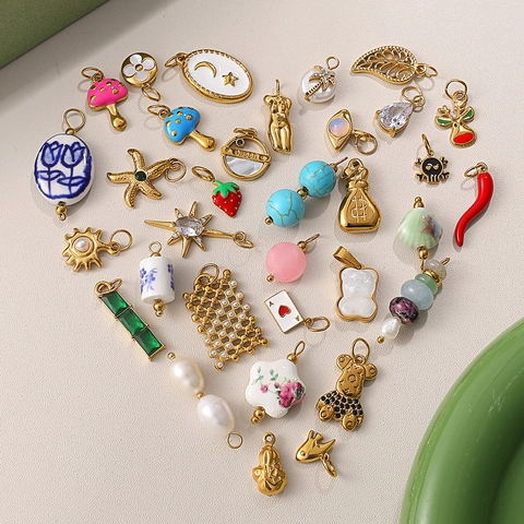 DIY Edelstahl Anhänger 18K Vergoldet Zirkonia Emaille Charms Für Halskette Armband Schmuckherstellung Damen Mode Accessoires