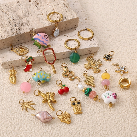 DIY Edelstahl Anhänger 18K Vergoldet Zirkonia Emaille Charms Für Halskette Armband Schmuckherstellung Damen Mode Accessoires