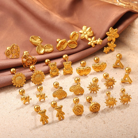 Edelstahl Ohrstecker Für Damen Süße Unregelmäßige Form Vergoldet Tier Blume Geometrisch Zierlicher Schmuck Ohrhänger