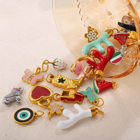 Stainless Steel Colorful Enamel Charms Pendants DIY Jewelry Making Evil Eye Heart Butterfly Strawberry Cowgirl Boot Pendant Collection