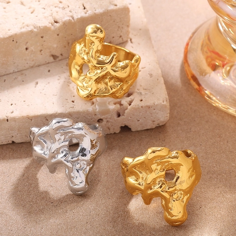 Vintage Stainless Steel Irregular Lava Texture Ring For Women Gold Silver Plated Minimalist High End Artistic Fashion Finger Jewelry Gift