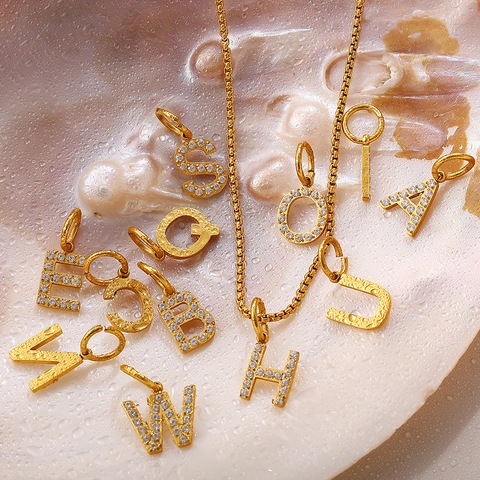 18K Gold Plated Stainless Steel 26 Alphabet Rhinestone Pendants For DIY Necklace Jewelry Making Personalized Letter Charm