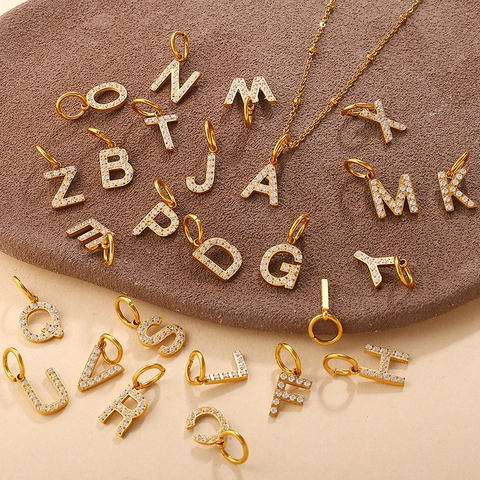 18K Gold Plated Stainless Steel 26 Alphabet Rhinestone Pendants For DIY Necklace Jewelry Making Personalized Letter Charm