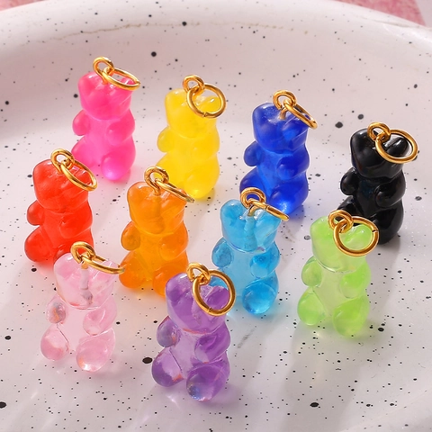 Colorful Creative Resin Gummy Bear DIY Pendants With Stainless Steel Ring Personalized Earring Necklace Jewelry Charm Findings