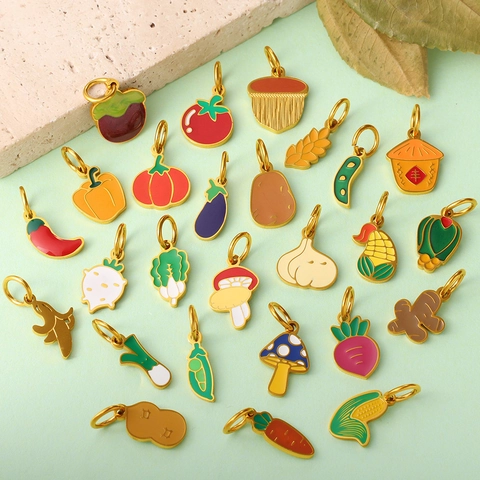 Stainless Steel Enamel Vegetable Fruit Charms Pendants For DIY Jewelry Making Necklace Bracelet Cute Harvest Accessories