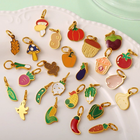 Stainless Steel Enamel Vegetable Fruit Charms Pendants For DIY Jewelry Making Necklace Bracelet Cute Harvest Accessories