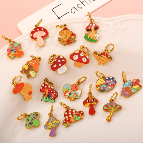 Stainless Steel Mushroom Pendants For Jewelry Making Colorful Enamel Cartoon Mushroom Charms DIY Necklace Bracelet Accessories For Women