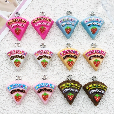 DIY Resin Strawberry Cake Slice Pendants With Eye Screw Food Play Charms For Jewelry Making Keychain Bag Hanging Accessories