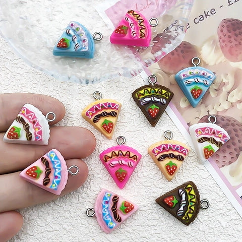 DIY Resin Strawberry Cake Slice Pendants With Eye Screw Food Play Charms For Jewelry Making Keychain Bag Hanging Accessories
