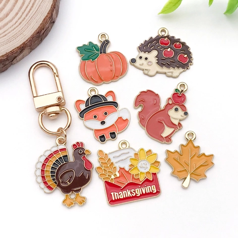 Enamel Alloy Thanksgiving Charms Turkey Pumpkin Maple Leaf Pendants For DIY Jewelry Making Bracelet Necklace Accessories