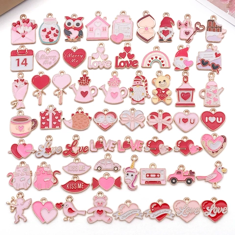 Valentinstag DIY Schmuck Anhänger Zinklegierung Emaille Herz Blume Anhänger Für Halskette Ohrring Armband Damen Schmuck Zubehör