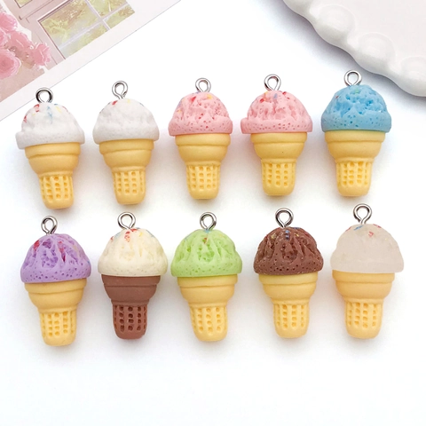 Resin Ice Cream Cone Charms Simulation Food Pendants For DIY Jewelry Making Bracelet Necklace Keychain Accessories Sweet Style Decorations
