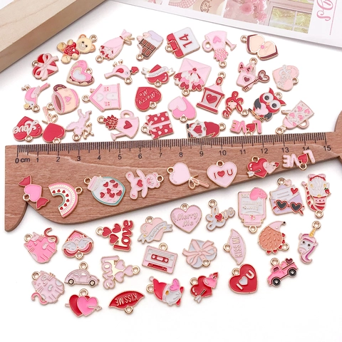 Roze Rood Hart Emaille Legering Hangers Voor Valentijnscadeau Teddybeer Eenhoorn Taart Chocolade DIY Sieraden Maken Accessoires Vrouwen