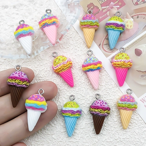 Resin Simulation Food Ice Cream Cone Pendants Colorful DIY Jewelry Making Charms For Earrings Necklace Keychain Bag Accessories
