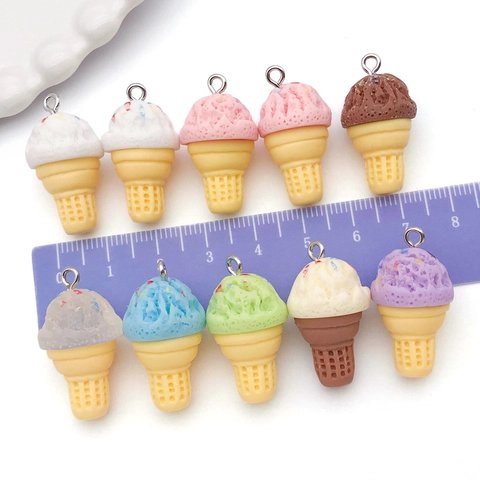 Resin Ice Cream Cone Charms Simulation Food Pendants For DIY Jewelry Making Bracelet Necklace Keychain Accessories Sweet Style Decorations