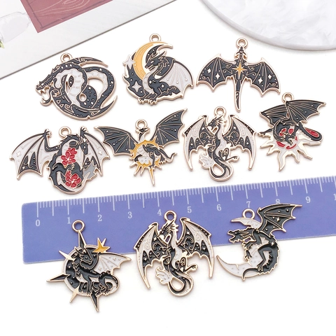 Alloy Enamel Dragon Pendants For DIY Jewelry Making Gothic Mythical Animal Charms For Necklace Keychain Craft Accessories