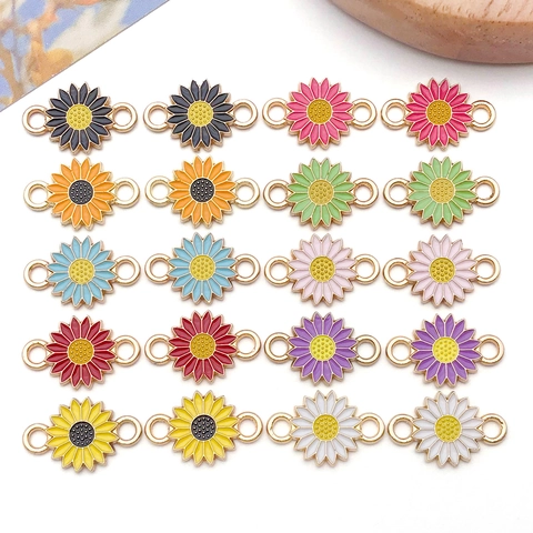 DIY Jewelry Accessories Alloy Enamel Daisy Sunflower Connector Pendants For Bracelet Necklace Making Multi Color Flower Charms
