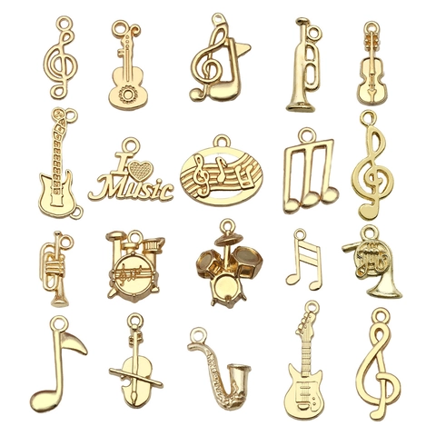 Juego de Colgantes de Música de Aleación de Zinc Vintage Nota Musical Guitarra Batería Violín Dijes para Joyería DIY