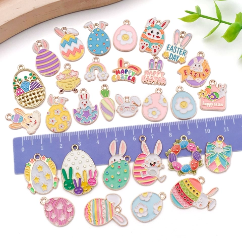 Alloy Enamel Easter Charms Assorted Rabbit Egg Carrot Gnome Chick For DIY Jewelry Making Necklace Bracelet Decoration