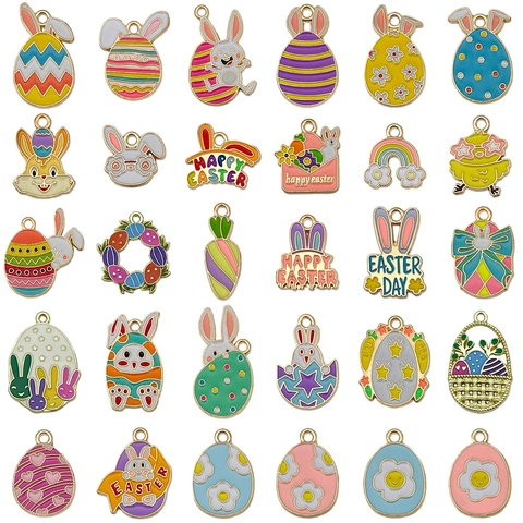 Alloy Enamel Easter Charms Assorted Rabbit Egg Carrot Gnome Chick For DIY Jewelry Making Necklace Bracelet Decoration