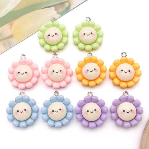 Resin Smiley Face Sunflower DIY Jewelry Findings Floral Pendant Charms For Necklace Bracelet Earrings Keychain Gift