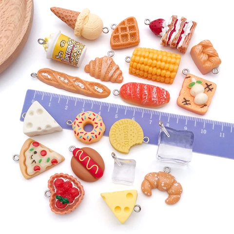 DIY Simulation Resin Food Pendants Charms For Necklace Bracelet Jewelry Making Bread Cake Cheese Shape Miniatures Accessories