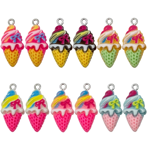 Resin Simulation Ice Cream Cone Charms With Alloy Ring Bow Knot DIY Jewelry Accessories For Keychain Necklace Earring