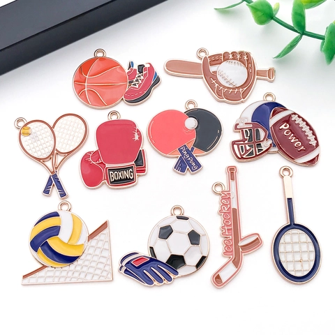 Zinc Alloy Enamel Sports Charms Basketball Soccer Tennis Boxing Pendants For DIY Jewelry Making Necklace Bracelet