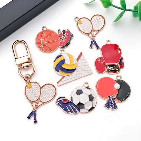 Zinc Alloy Enamel Sports Charms Basketball Soccer Tennis Boxing Pendants For DIY Jewelry Making Necklace Bracelet
