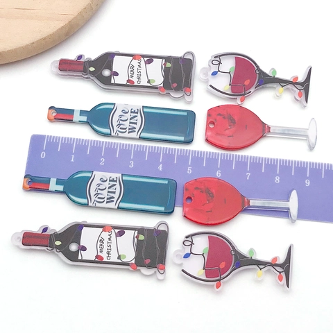 Acrylic Wine Bottle Wine Glass Charms Festive Christmas Pendant For DIY Jewelry Making Keychain Necklace Accessories