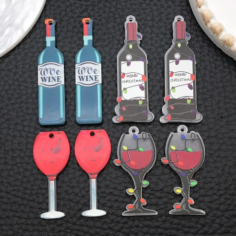 Acrylic Wine Bottle Wine Glass Charms Festive Christmas Pendant For DIY Jewelry Making Keychain Necklace Accessories