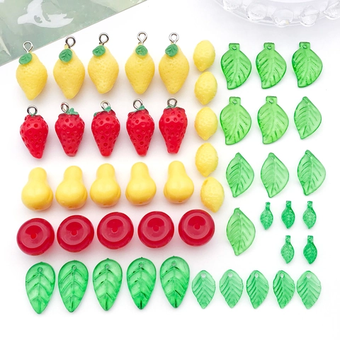 Acrylic Resin Miniature Fruit Leaf Pendants For Jewelry Making DIY Handmade Necklace Keychain Accessories Simulated Fruit Charms