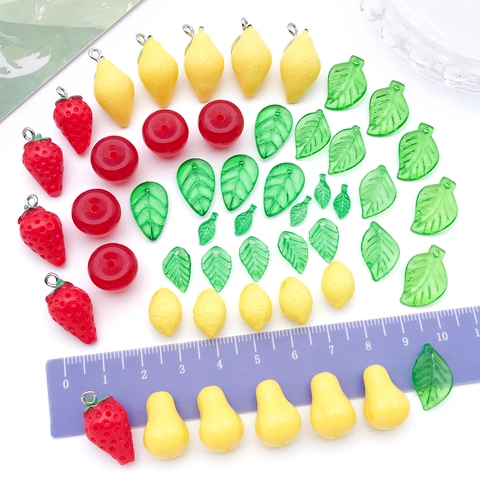 Acrylic Resin Miniature Fruit Leaf Pendants For Jewelry Making DIY Handmade Necklace Keychain Accessories Simulated Fruit Charms