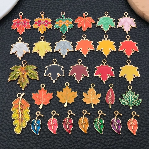 Thanksgiving Enamel Maple Leaf Alloy Charms Pendants Autumn Plant Leaf Colorful DIY Jewelry Making Bracelet Necklace Decoration Accessory