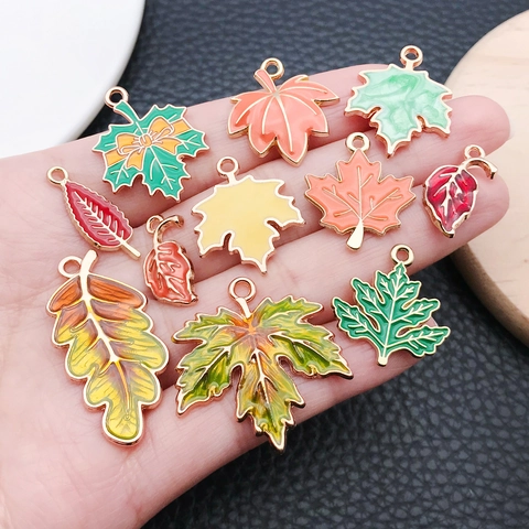 Thanksgiving Enamel Maple Leaf Alloy Charms Pendants Autumn Plant Leaf Colorful DIY Jewelry Making Bracelet Necklace Decoration Accessory