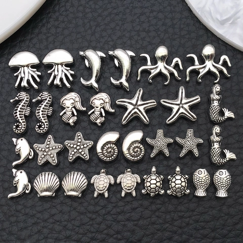 Antiek Zilveren Zeeleven Tussenkralen Gemengde Zeewezens Bedels Zinklegering DIY Sieraden Accessoires Kettingen Maken