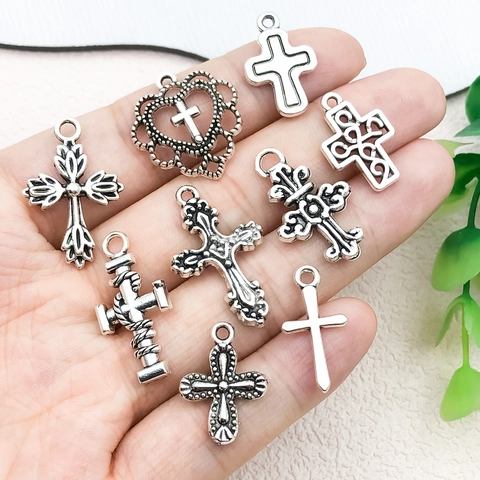 Antik Silber Legierung Kreuz Anhänger Retro Metall Charms Für DIY Halskette Ohrringe Armband Schmuckherstellung Damen Zubehör