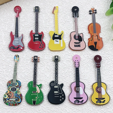 Acrylic Vintage Musical Guitar Instrument Charms Pendants Double Sided Print Musical Accessory DIY Jewelry Making Keychain Pendant