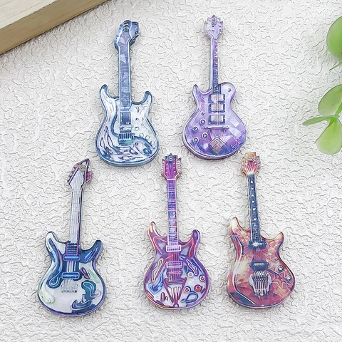 Acryl Gitaarvorm Hangers Dubbelzijdig Bedrukt Veelkleurige Muziekinstrument Charms Voor DIY Sleutelhanger Ketting Sieraden Maken
