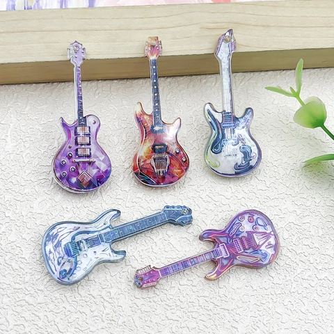 Acryl Gitaarvorm Hangers Dubbelzijdig Bedrukt Veelkleurige Muziekinstrument Charms Voor DIY Sleutelhanger Ketting Sieraden Maken