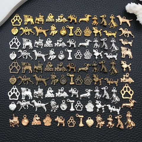 Alloy Dog Charms Puppy Paw Print Bone Pendants Mixed Metal Jewelry Finding For DIY Keychain Necklace Bracelet Making